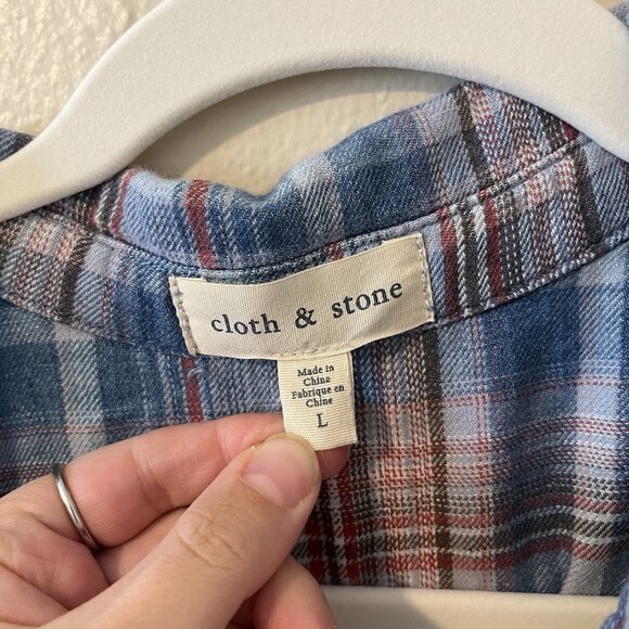 cloth and stone anthropologie Plaid Shirt Dress L Western Boho Tunic Button Up - Picture 4 of 6